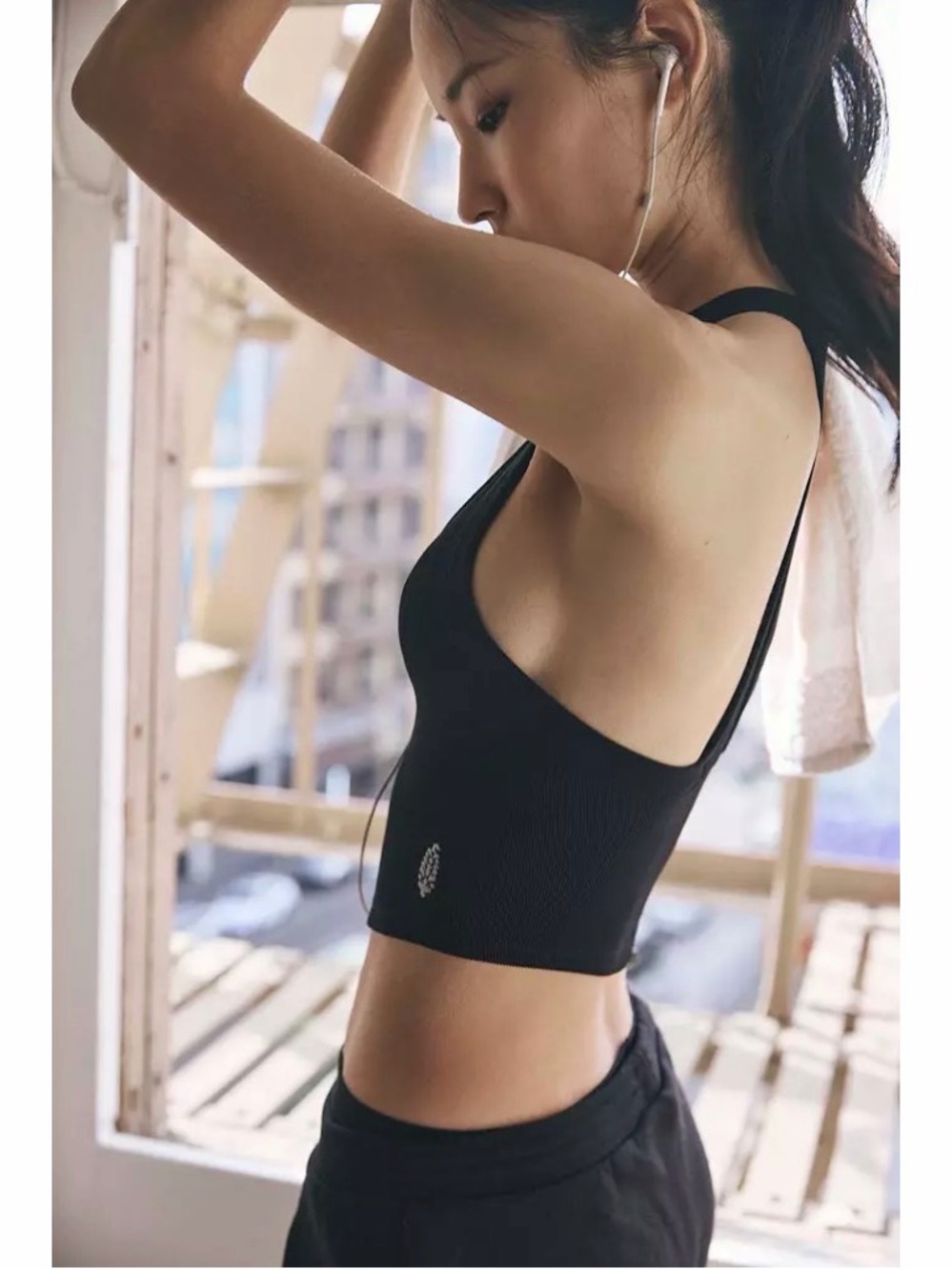 FP Movement by Free People Black Ribbed Longline Sports Bralette